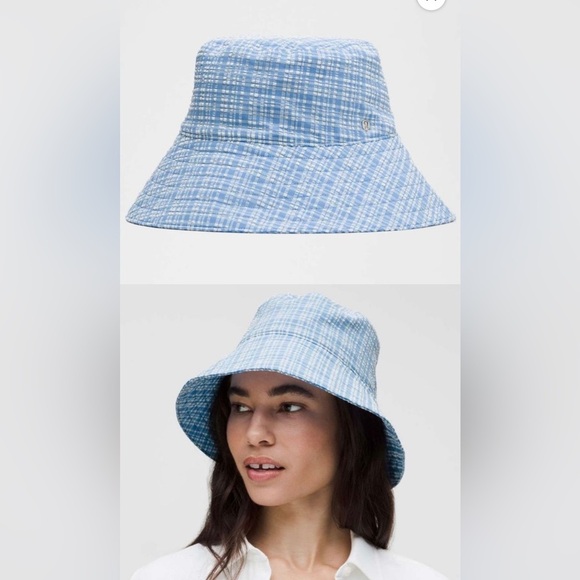 Lululemon Seersucker Chkrd Wide brim Bucket Blister Chk Ocean Air Pool Party NWT